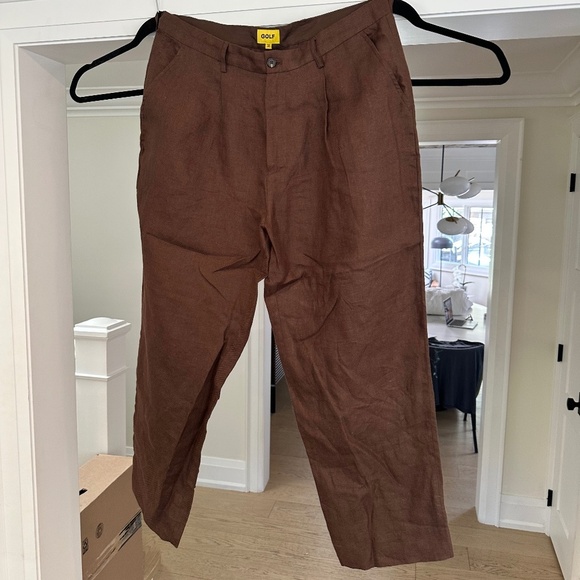 Men's - GOLF WANG Brown Grand Logo Linen Trouser Pant - Size 38 - Picture 6 of 16